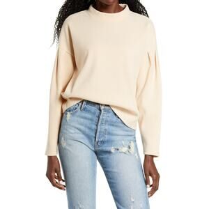 Cream Mock Neck Balloon Sleeve Sweater SMALL Oversized Soft VanillaGirl NEW